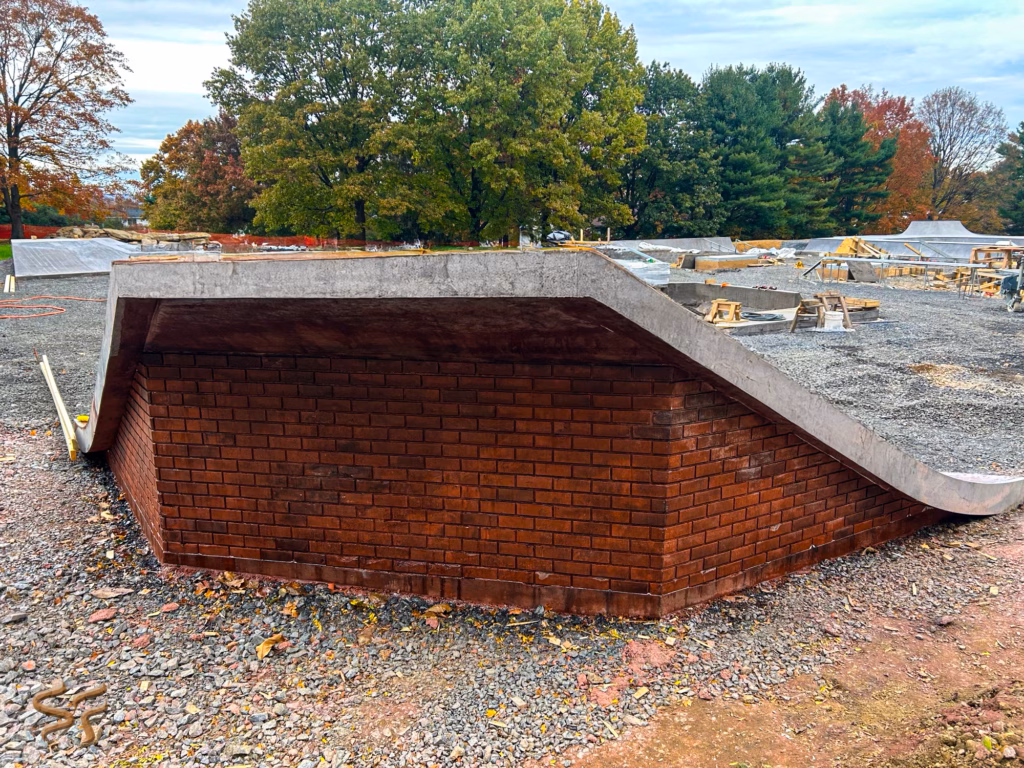 High Point Park skatepark cast-in-place concrete with Smooth Brick formliner, State College PA