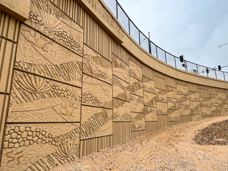 I-15 Tropicana interchange MSE retaining walls with Colorado Drag urethane formliner, Las Vegas NV