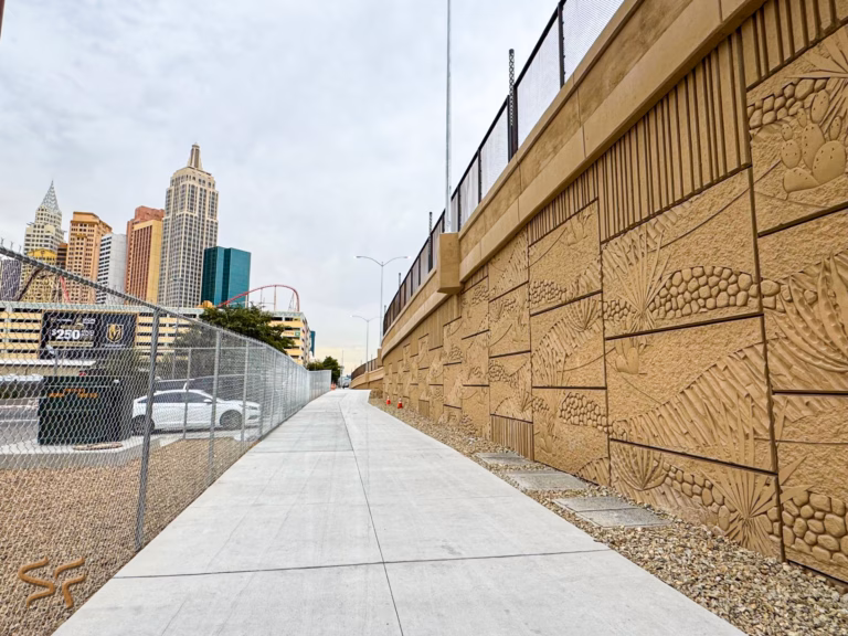 I-15 Tropicana interchange retaining wall mid-range view