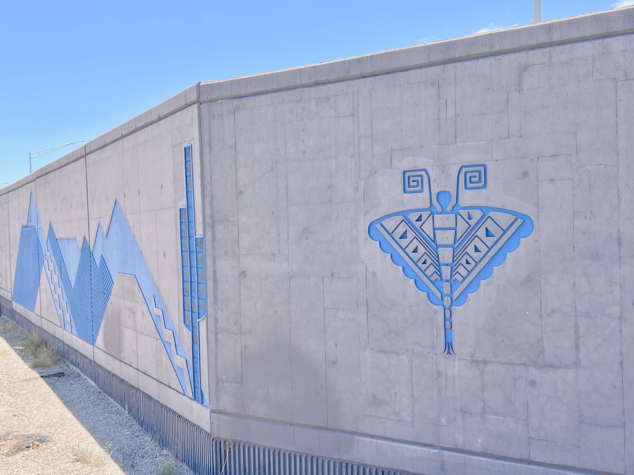 Ajo Way I-19 interchange noise wall with geometric desert patterns, Tucson AZ